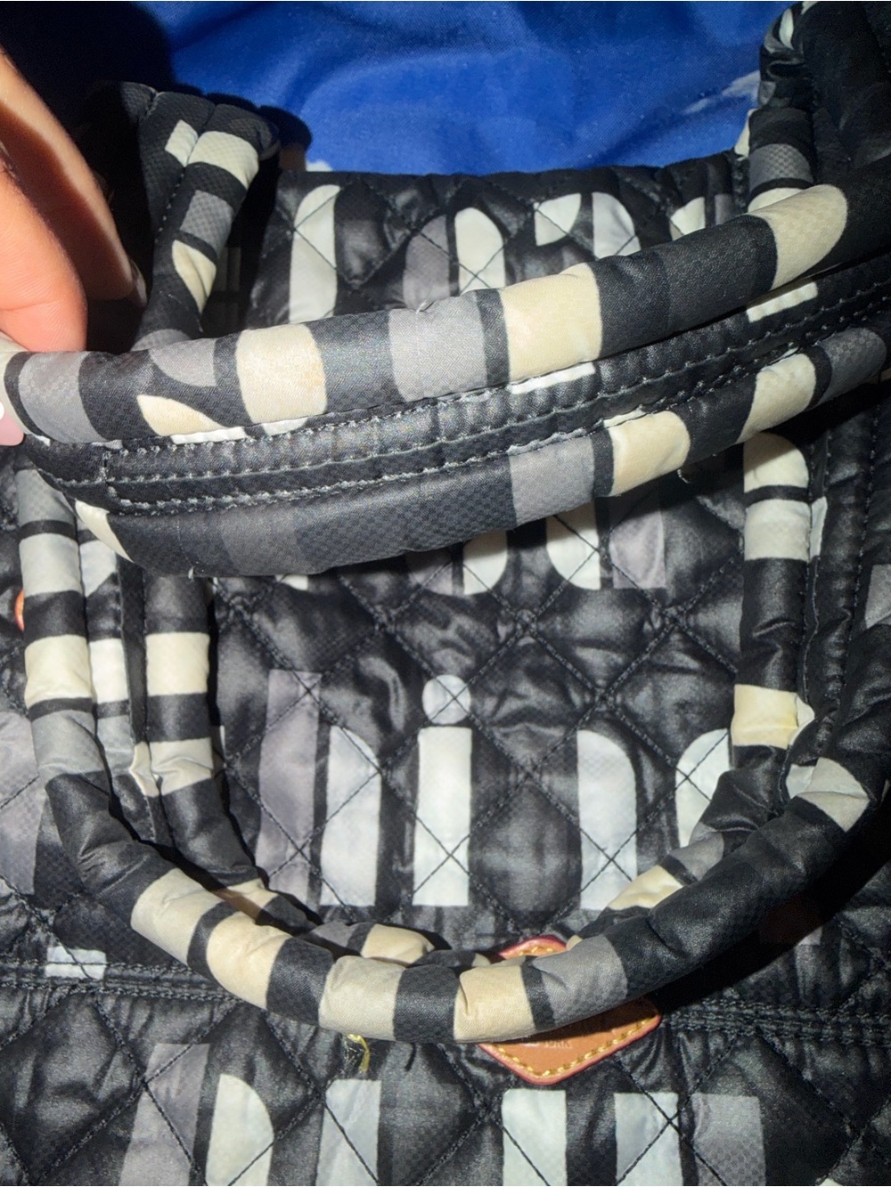 MZ Wallace Black Quilted Metro Tote with White Graphic Pattern- Small - Picture 4 of 5